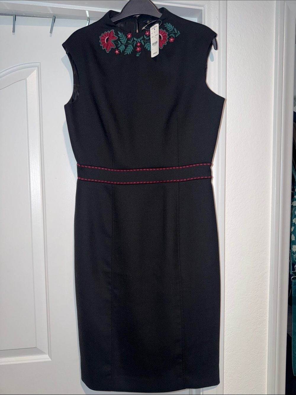 Brooks Brothers Sheath Dress with Red Floral Embroidery